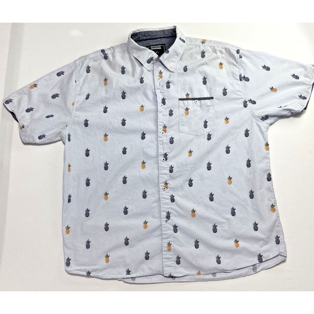 Modern Culture Mens Shirt Short Sleeve Button Up Pineapple Pattern Blue 3XL XXXL